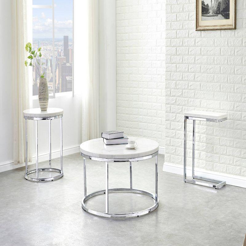 Echo Round Cocktail Table White - Steve Silver Co.: Chrome Base, 36" Modern Design