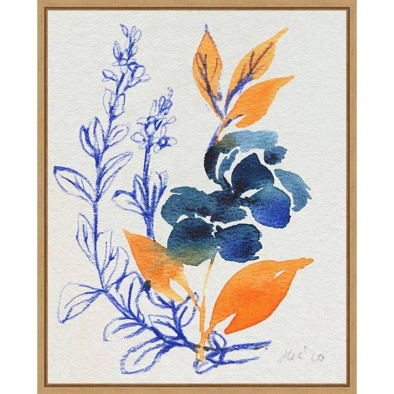 Amanti Art Indigo and Goldenrod Floral I by Ania Zwara Framed Canvas Wall Art Print