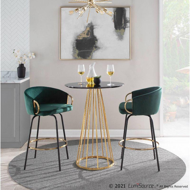 Set of 2 Claire Upholstered Counter Height Barstools: Swivel, Velvet, Gold Accents - Lumisource