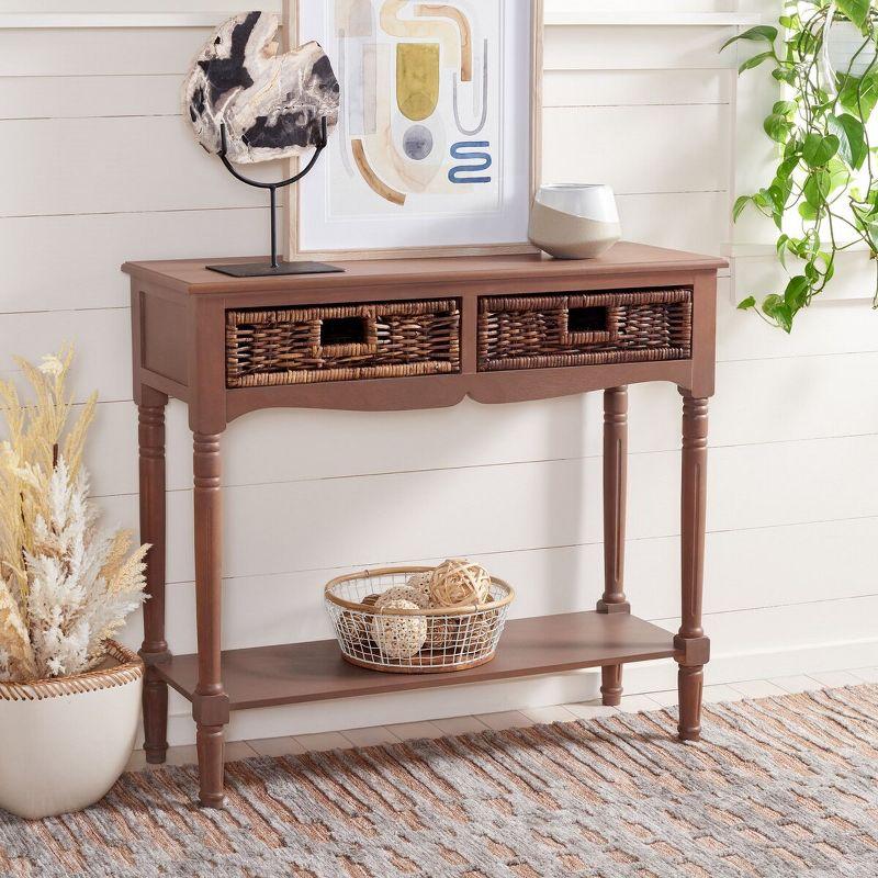 Beige Pine Transitional Console Table with Storage Drawers