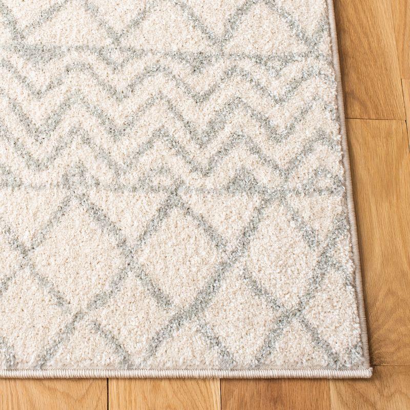 Ivory and Light Grey Hand-Knotted Square Synthetic Rug