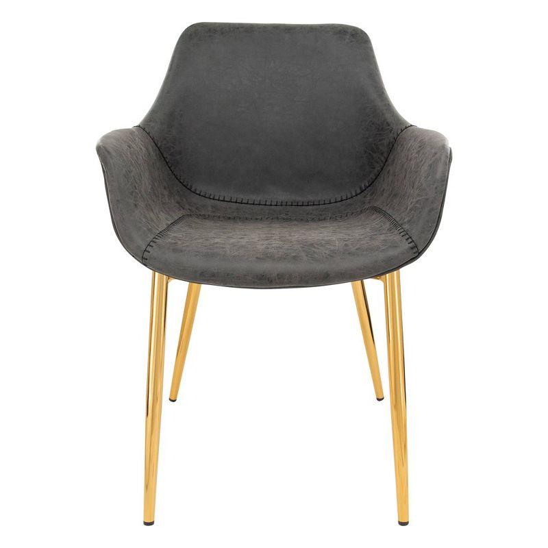 LeisureMod Markley Faux Leather Dining Chair with Arms and Gold Metal Legs