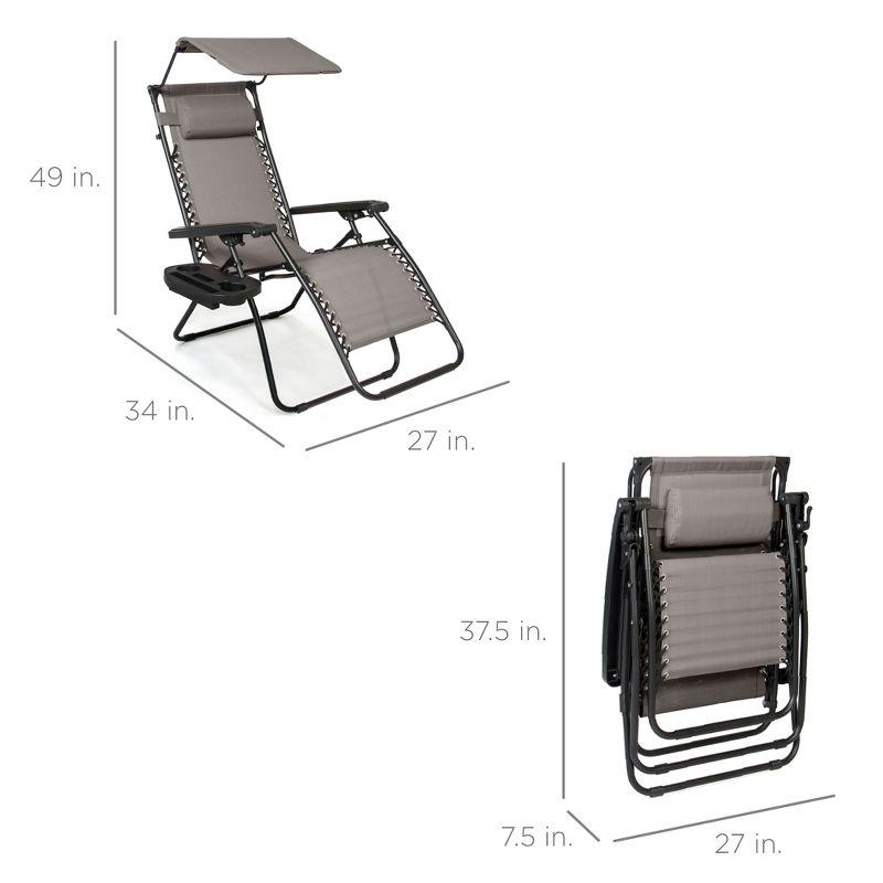 Ice Gray Zero Gravity Outdoor Lounger with Canopy and Side Tray