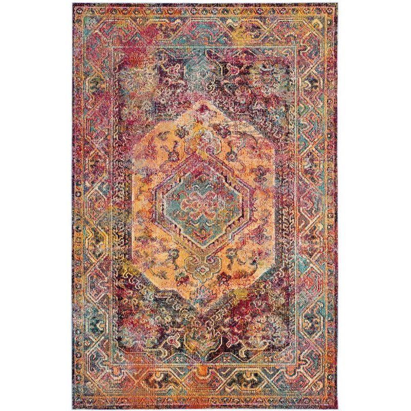 Crystal CRS514 Power Loomed Area Rug - Teal/Rose - 6'7"x9'2" - Safavieh.