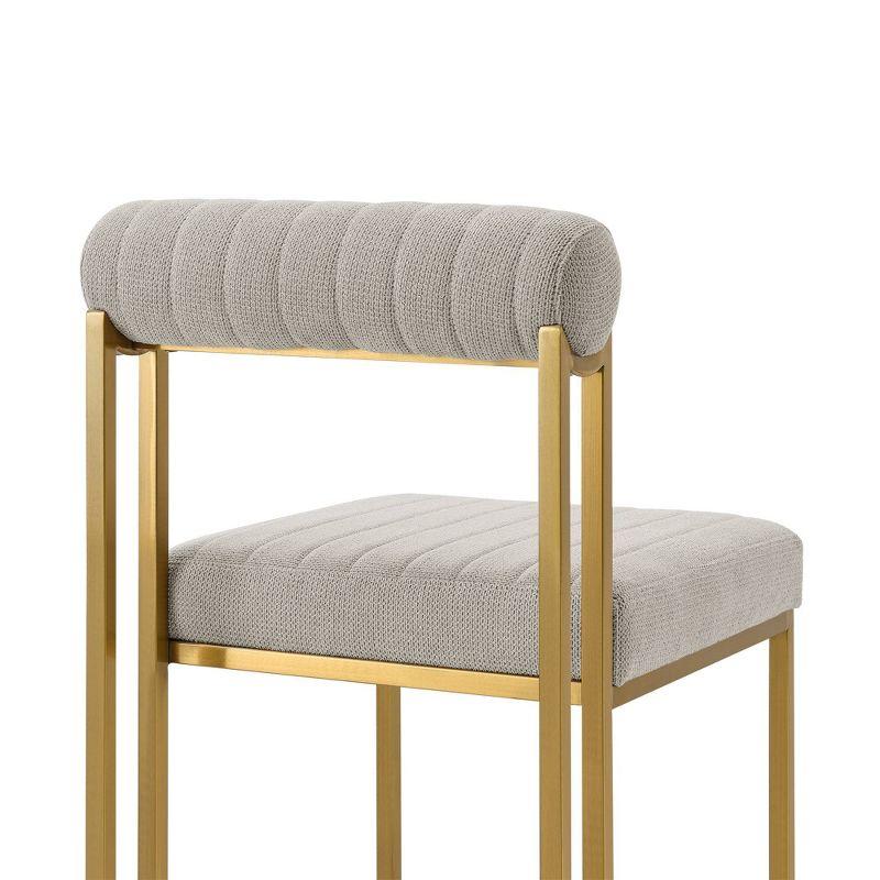 Armen Living Set of 2 Anastasia Brushed Stainless Steel and Fabric Dining Chairs Gold/Taupe