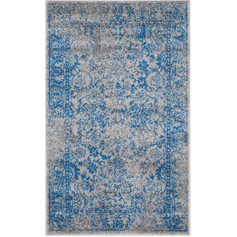 Gray and Blue Distressed Oriental 3' x 5' Area Rug