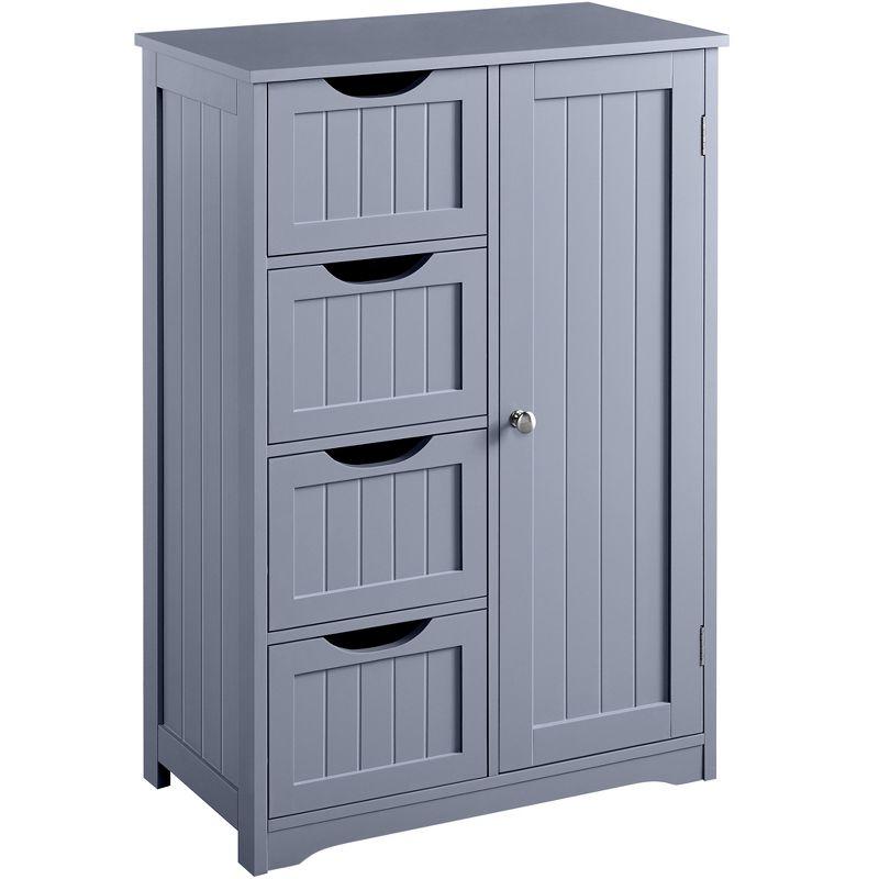 Gray MDF Bathroom Floor Cabinet with Adjustable Shelves and Drawers