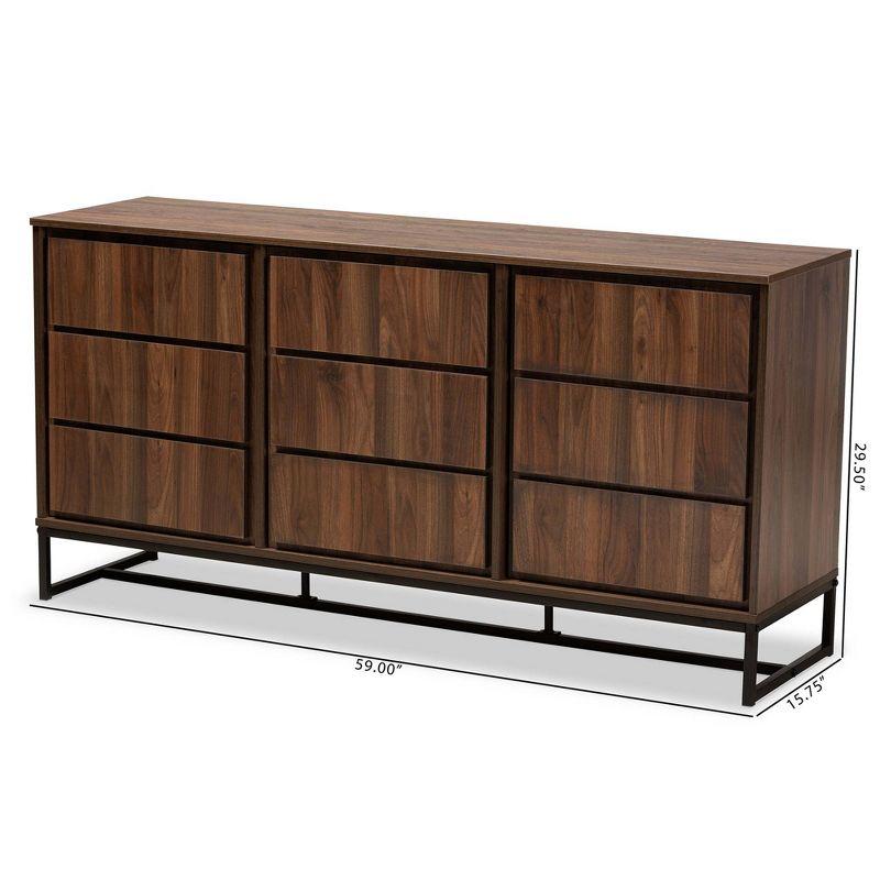 Neil Wood and Metal Dining Room Buffet Brown/Black - Baxton Studio: Modern Storage Console with Shelves