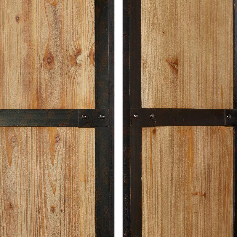 Farmhouse Carved Wood Panel Room Divider Screen Brown - Olivia & May: Indoor Privacy Partition