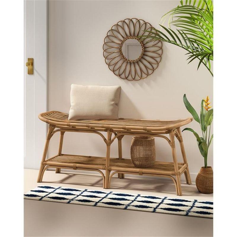 New Pacific Direct Damara Rattan Bench w/ Shelf