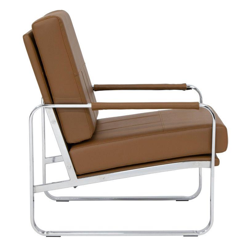 Caramel Brown Leather Reclining Accent Chair with Chrome Frame