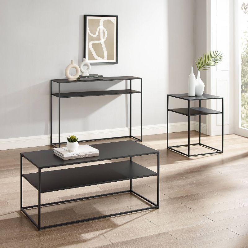 3pc Braxton Coffee Table Set - Coffee Table, Console Table and End Table Matte Black - Crosley: Modern Industrial Style with Open Shelves