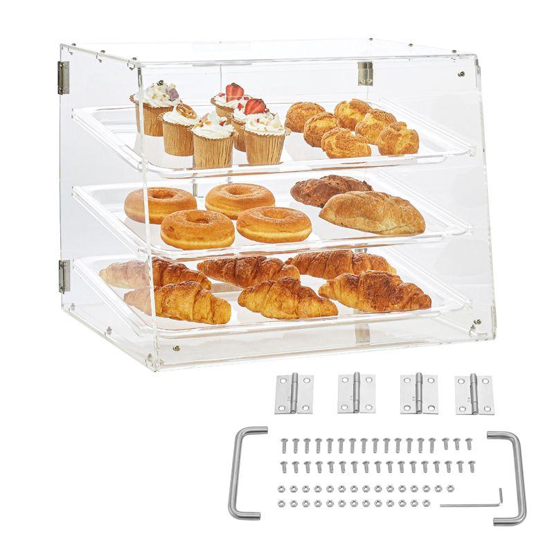 VEVOR Pastry Display Case, 3-Tier Commercial Countertop Bakery Display Case, Acrylic Display Box with Rear Door Access ,20.7"x14.2"x16.3"