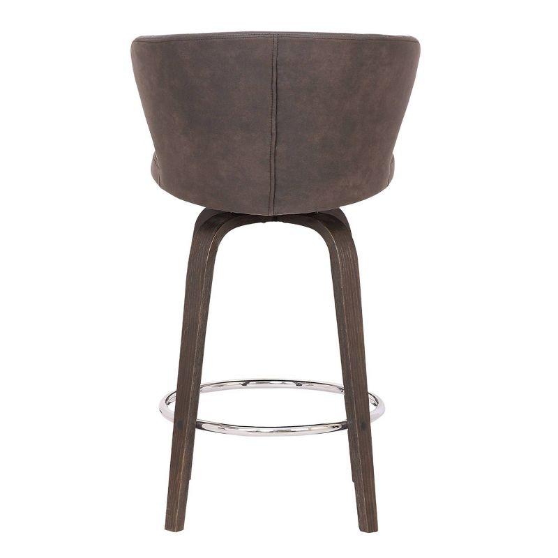 Mynette 30" Contemporary Brown Faux Leather & Wood Swivel Barstool