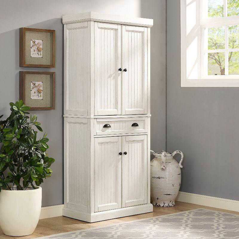 Seaside Distressed White Solid Wood Kitchen Pantry with Adjustable Shelves