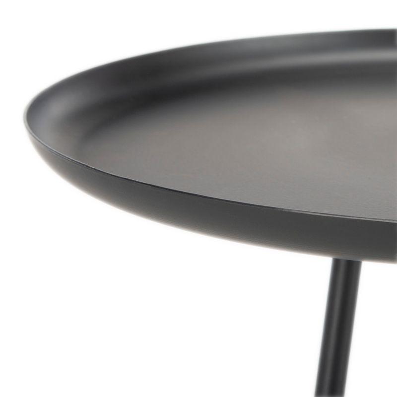 Transitional Round Black & Gold Metal-Wood Side Table with Handle