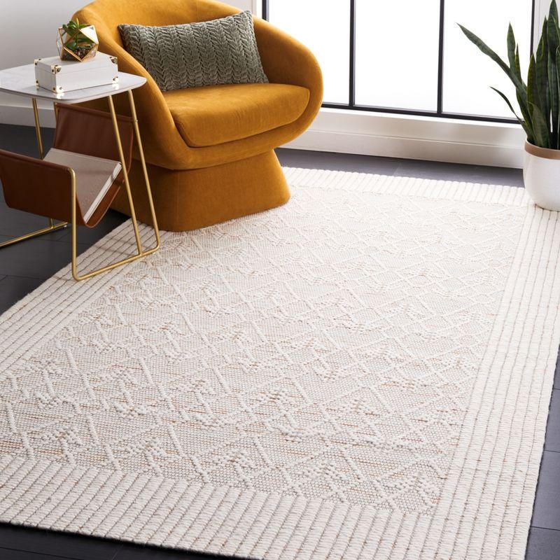 Ivory and Brown 3' x 5' Handmade Wool Area Rug