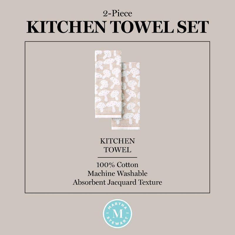 MARTHA STEWART Woodland Harvest Jacquard Mushrooms Kitchen Towel 2-Pack Set, 100% Cotton with Absorbent Honeycomb Texture, Decorative Kitchen Towels, Brown, 16"X28"