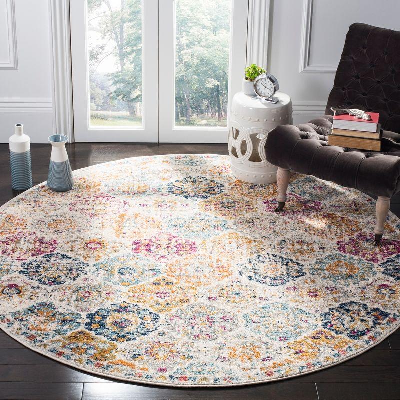 Madison MAD611 Power Loomed Indoor Area Rug - Cream/Multi - 4' Round - Safavieh
