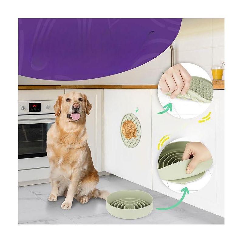 Green Silicone Slow Feeder Dog Bowl Set with Lick Mat