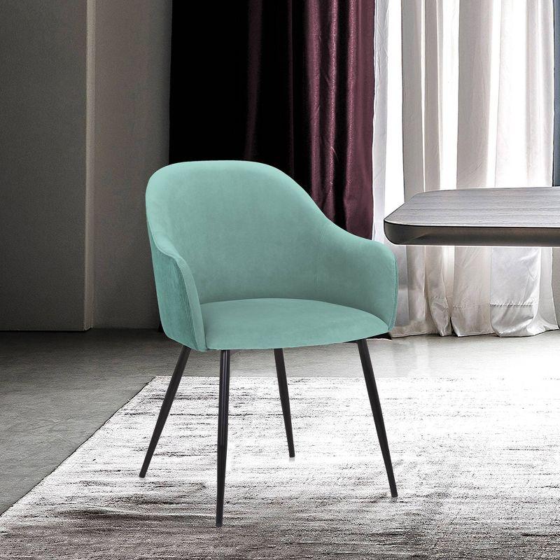 Pixie Fabric Metal Dining Room Chair Teal Blue - Armen Living: Ergonomic with Black Legs