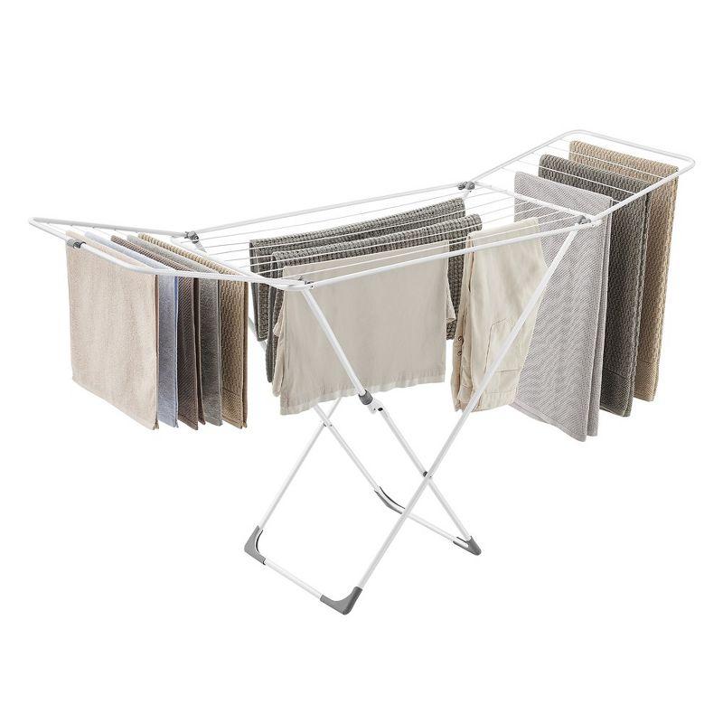 White Foldable Metal Laundry Drying Rack with Gullwings