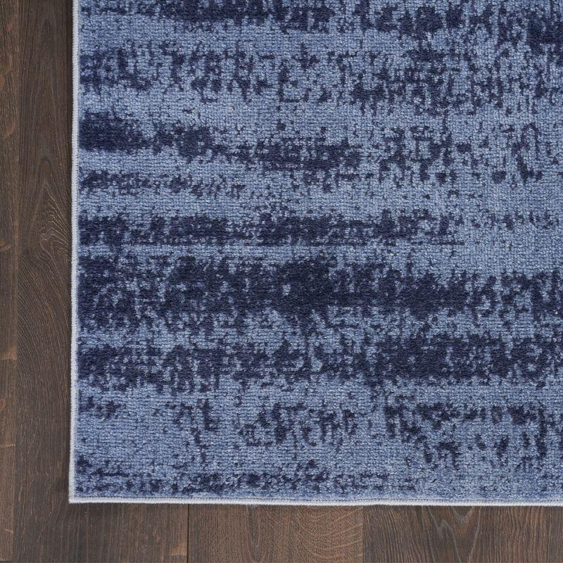 Denim Blue Abstract Synthetic Reversible Outdoor Rug 38"