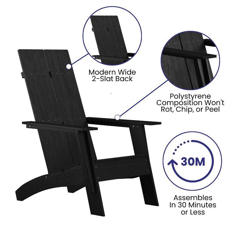 Merrick Lane Modern 2 Slat Back All-Weather Poly Resin Wood Adirondack Chair in Black