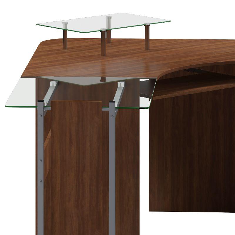 Flash Furniture Teakwood Laminate Corner Desk with Pull-Out Keyboard Tray and CPU Cart