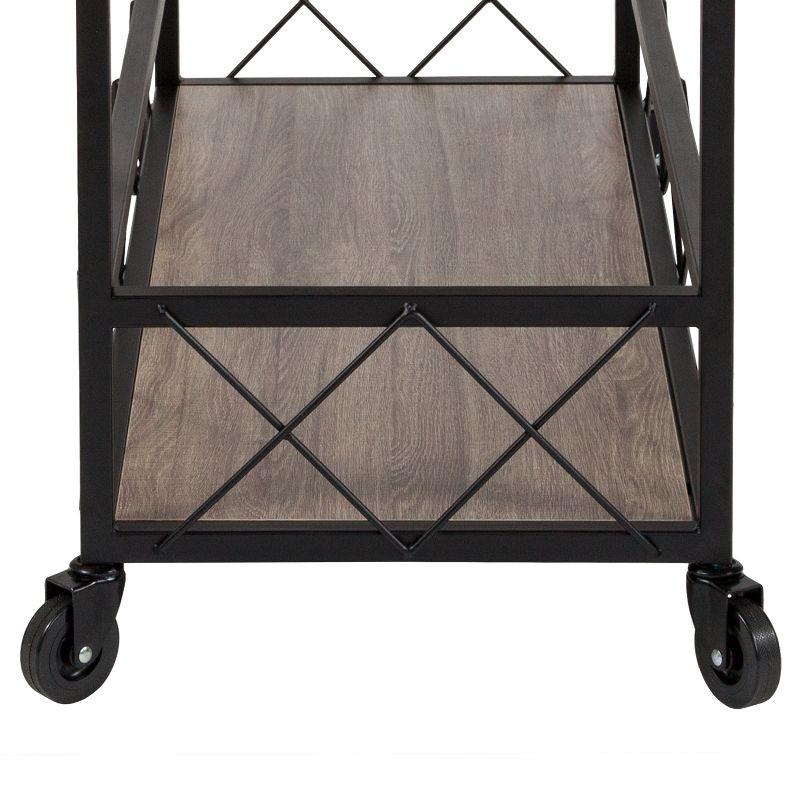 Flash Furniture Buckhead Distressed Light Oak Wood and Iron Kitchen Serving and Bar Cart with Wine Glass Holders