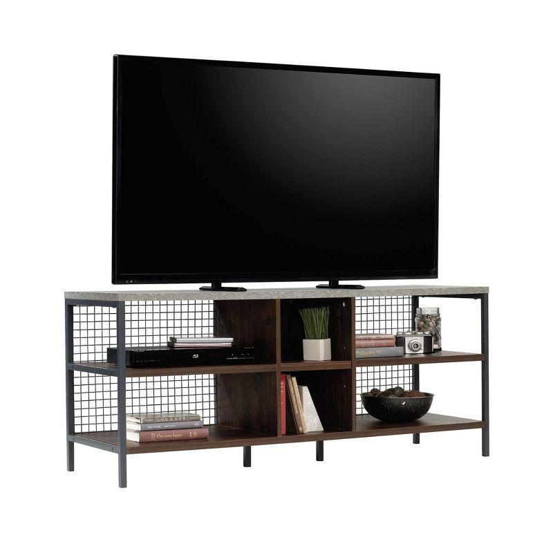 Sauder Market Commons TV Stand for TVs up to 60" Walnut: Mid-Century Modern, Metal Frame, Laminate Surface