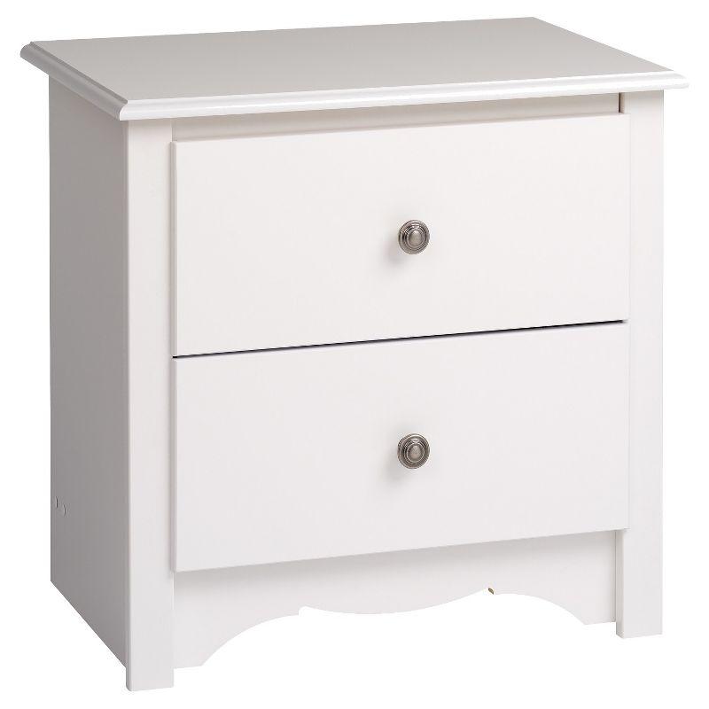 White 2-Drawer Wooden Nightstand with Pewter Knobs