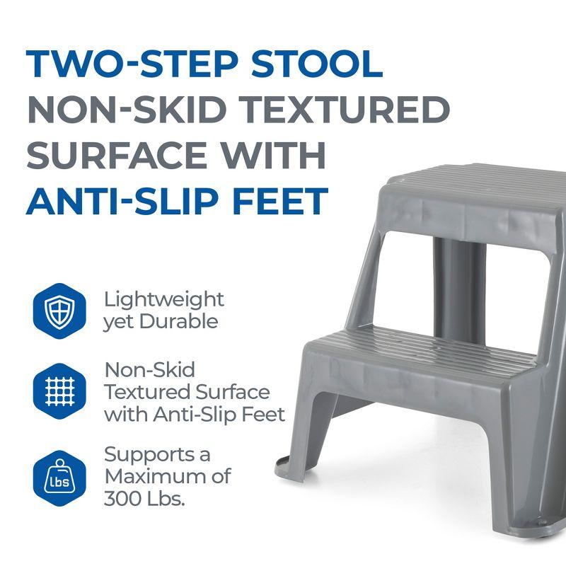 Compact 19" Gray Plastic 2-Step Stool with Non-Slip Surface