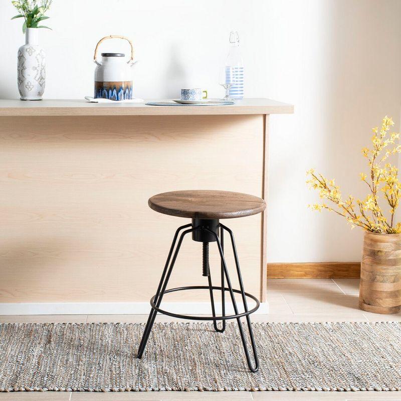 Kai Adjustable Swivel Black Metal and Wood Counter Stool