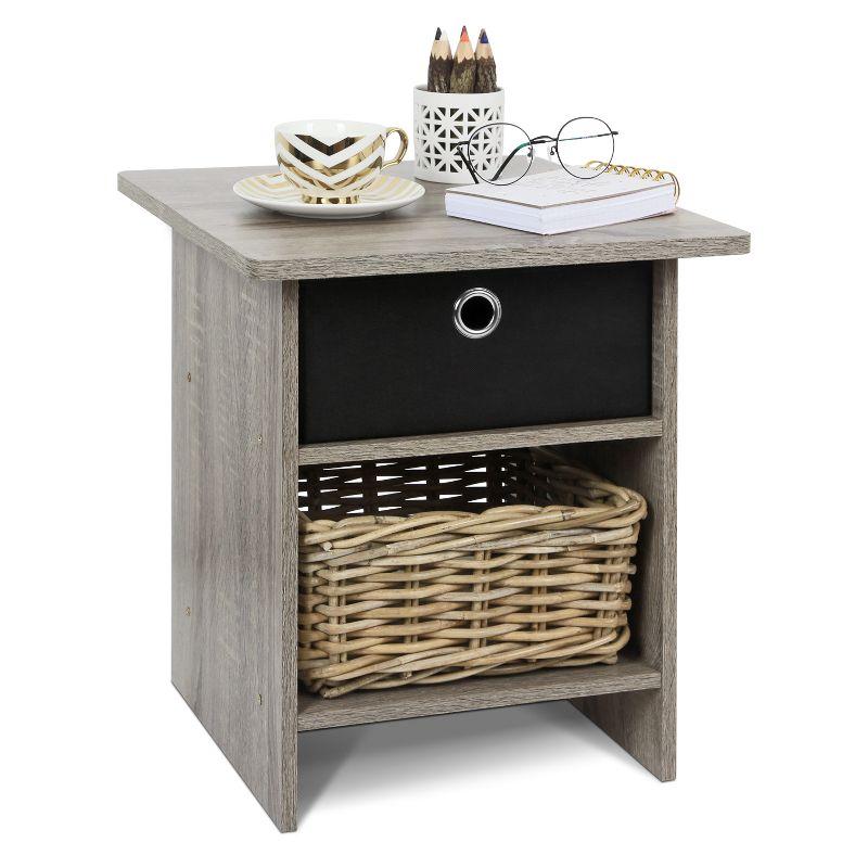 French Oak Grey and Black Square Wood End Table with Storage Bin