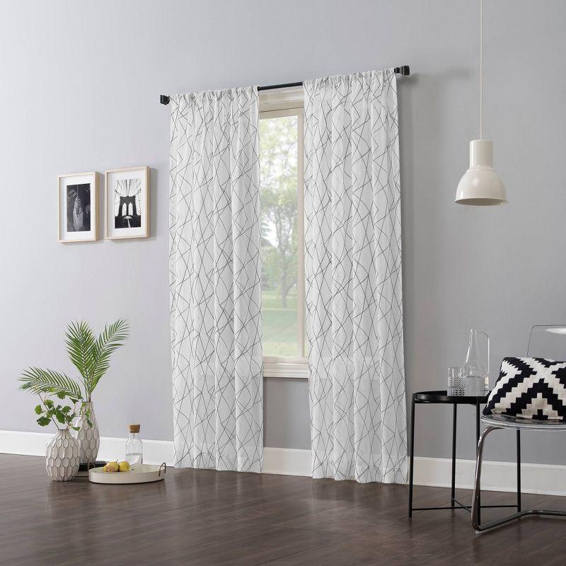 No. 918 Light Filtering Abstract Geometric Embroidery Rod Pocket Curtain Panel