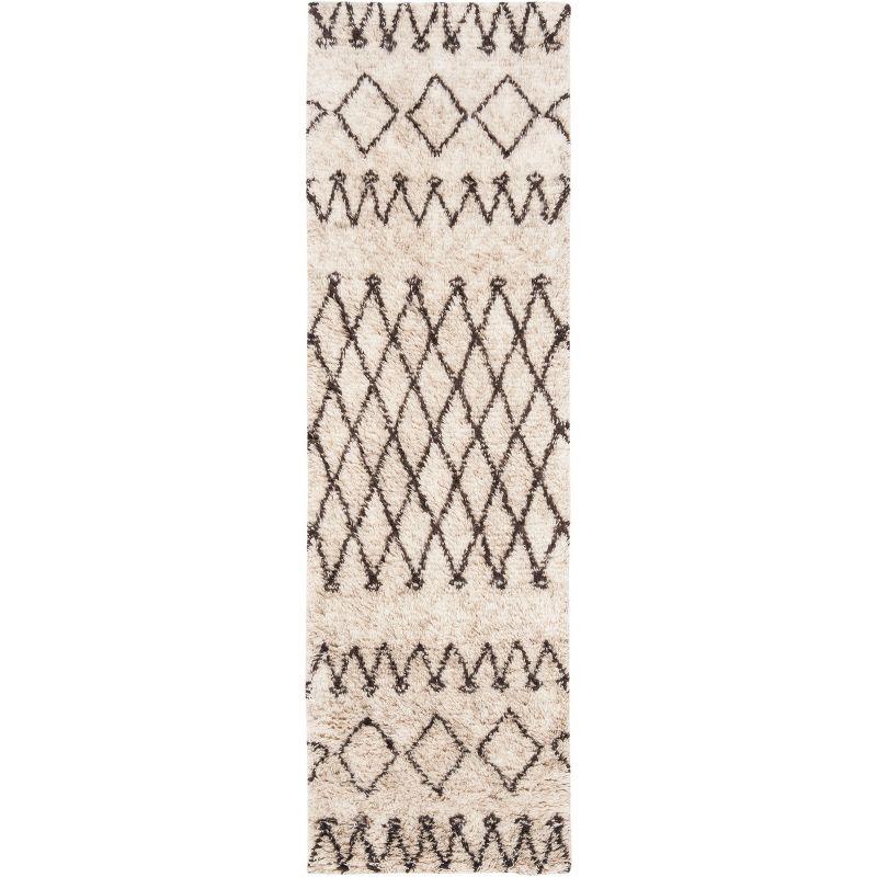 Casablanca Shag CSB851 Hand Tufted Indoor Runner Rug - Ivory/Dark Brown - 2'3"x14' - Safavieh