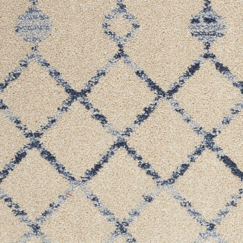 Beige Blue Geometric Hand-knotted Synthetic Rug, 5' x 7'