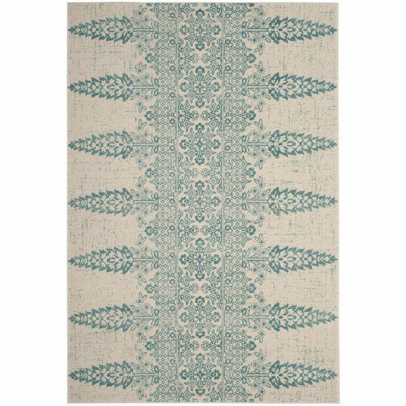 Ivory and Teal High Pile Boho Chic Runner Rug