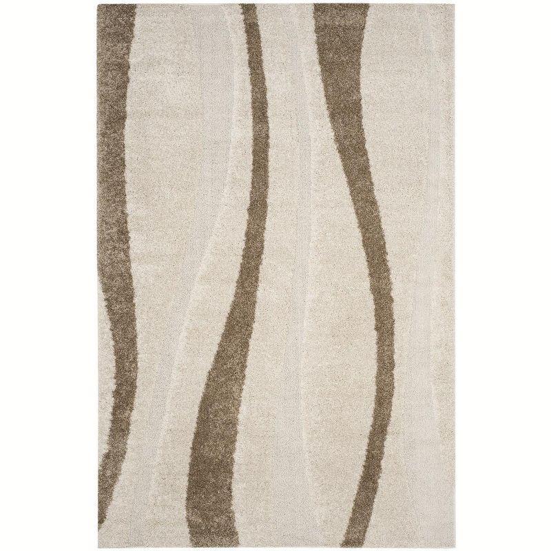 Florida Shag SG451 Power Loomed Indoor Area Rug - Cream/Dark Brown - 8'x10' - Safavieh