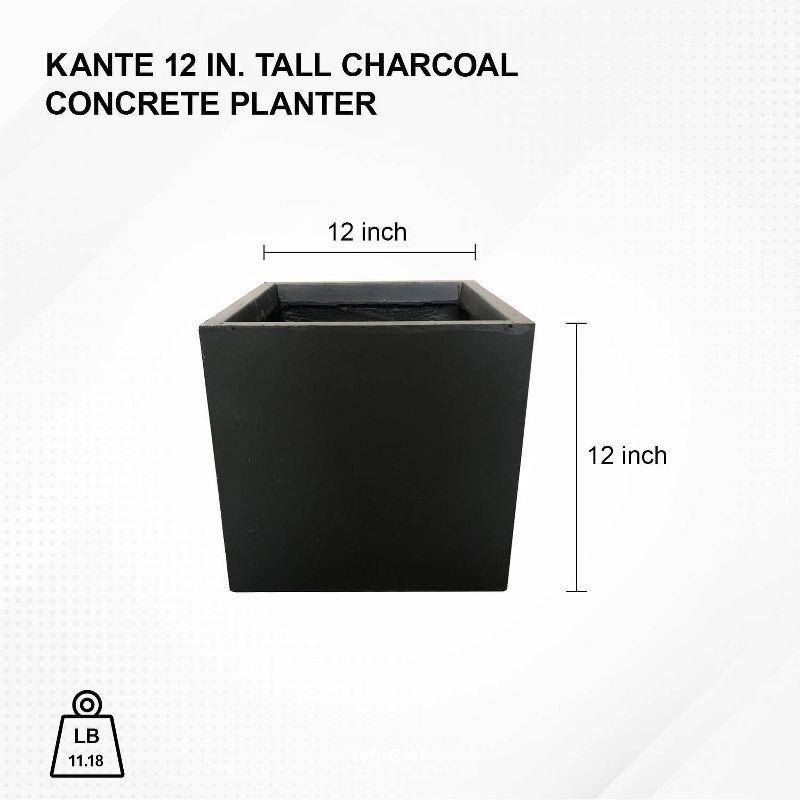 Rosemead Home & Garden, Inc. 12" Wide Kante Lightweight Modern Outdoor Concrete Square Decorative Planter Charcoal Black