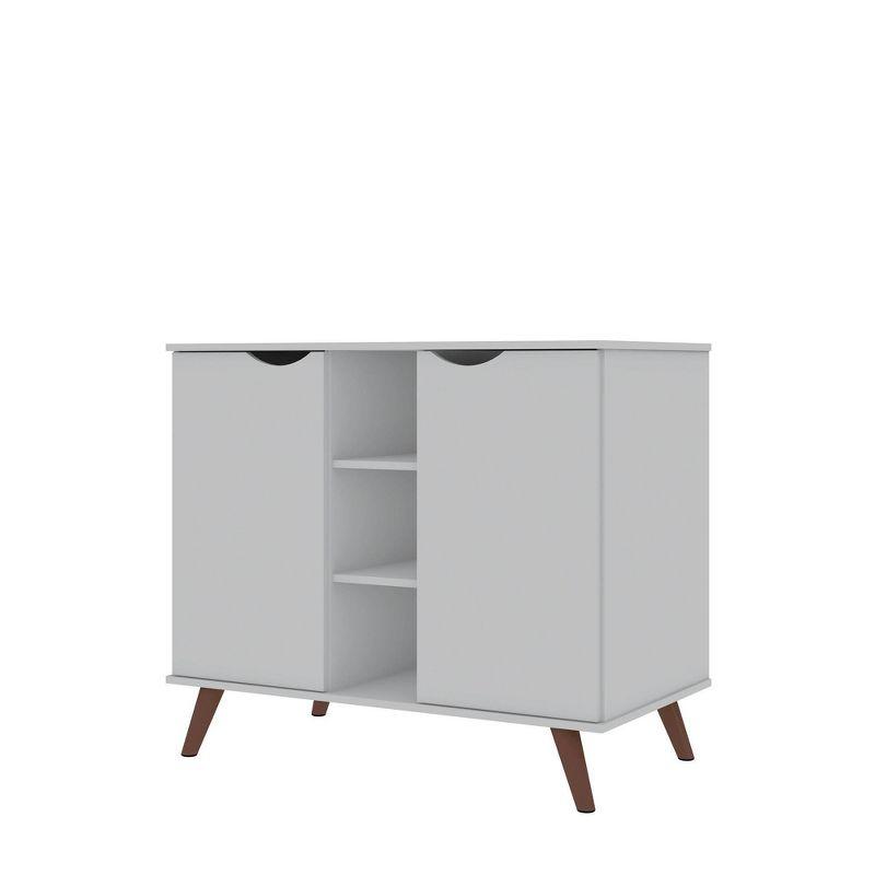 Mid-Century Modern White Buffet Stand with Splayed Solid Wood Legs