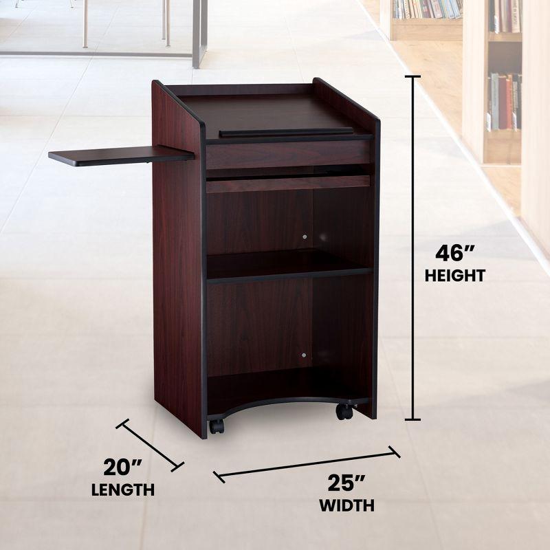 Mahogany Mobile Lectern with Shelves and Casters