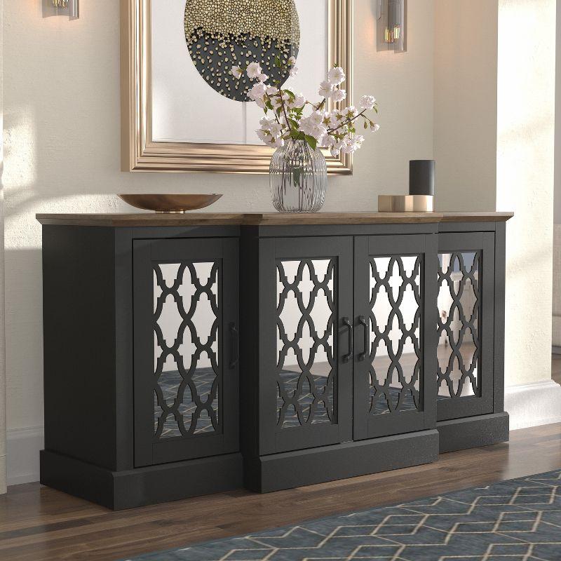 Galano Heron 59.1in. 4 Door Wide Accent Sideboard with Adjustable Shelves in Ivory, Black with Knotty Oak