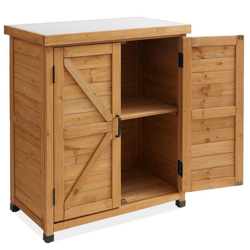 Natural Wooden Outdoor Storage Cabinet with Metal Tabletop