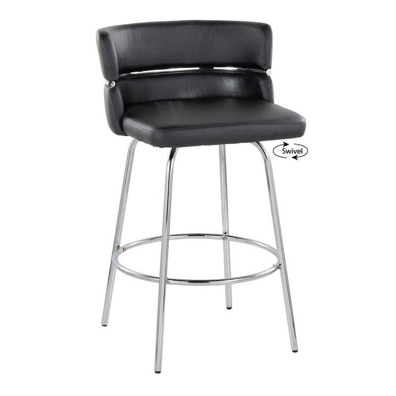 LumiSource Set of 2 Cinch-Claire Counter Height Barstools Chrome/Black: Swivel, Upholstered Velvet, Footrest