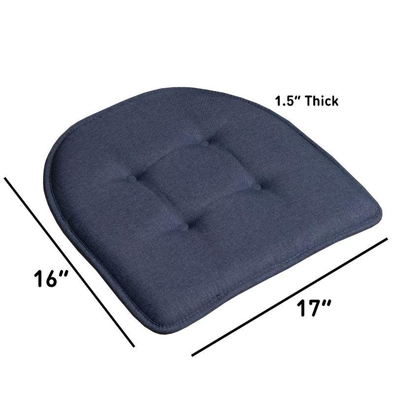 Solid Color U Shaped Memory Foam 17" x 16" Chair Cushions, Denim, 4 Pack