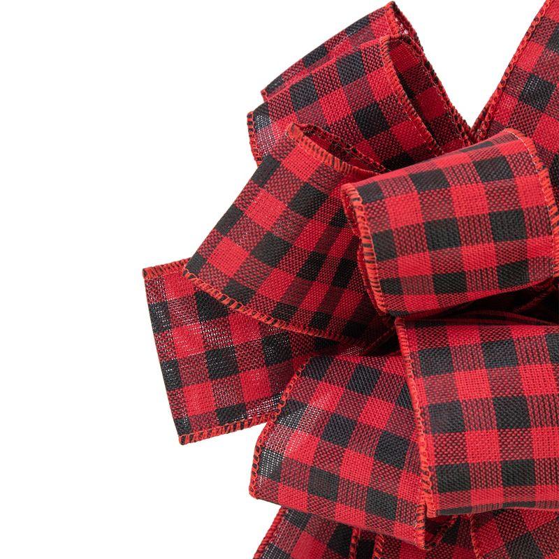 Northlight 19" Buffalo Plaid Print 14 Loop Christmas Bow Tree Topper