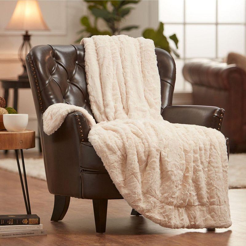 Chanasya Wolf Faux Fur Throw Blanket with Plush Faux Shearling Side