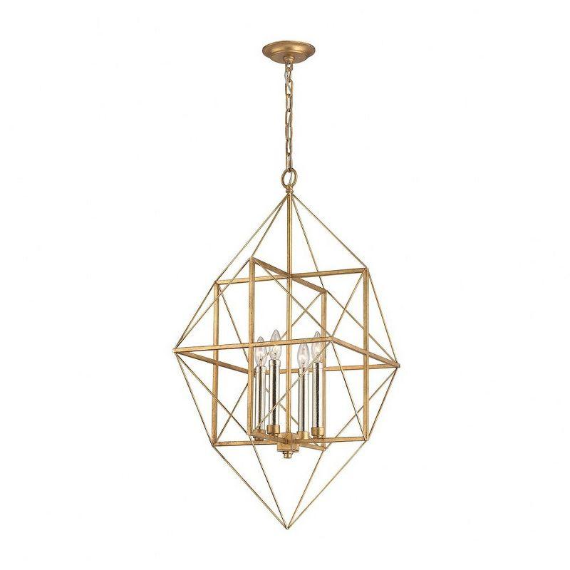 Antique Gold Leaf Geometric 4-Light Metal Pendant